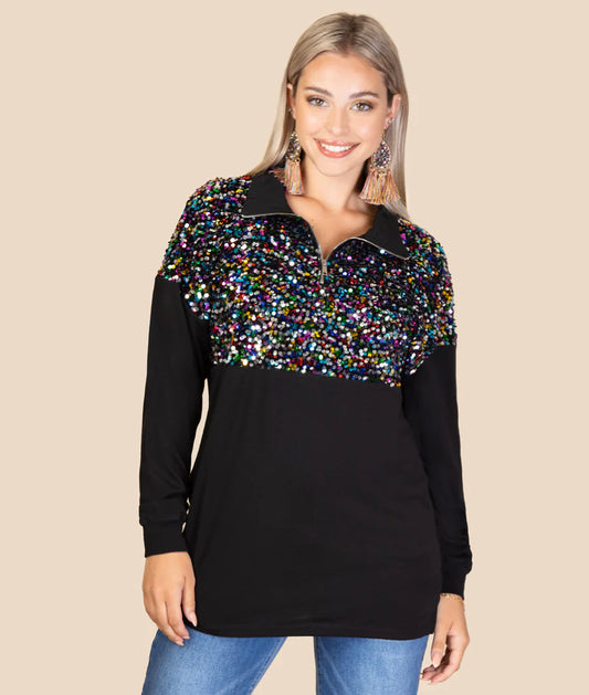Sequin Pullover-Black