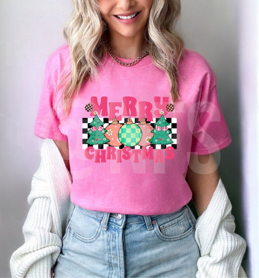 pink merry christmas t shirts womens