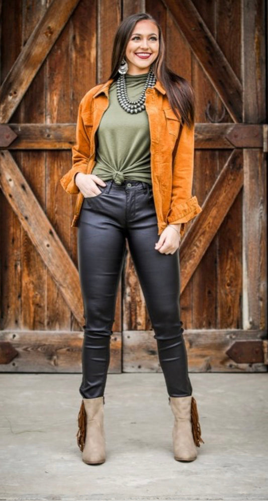Black leather skinny jeans