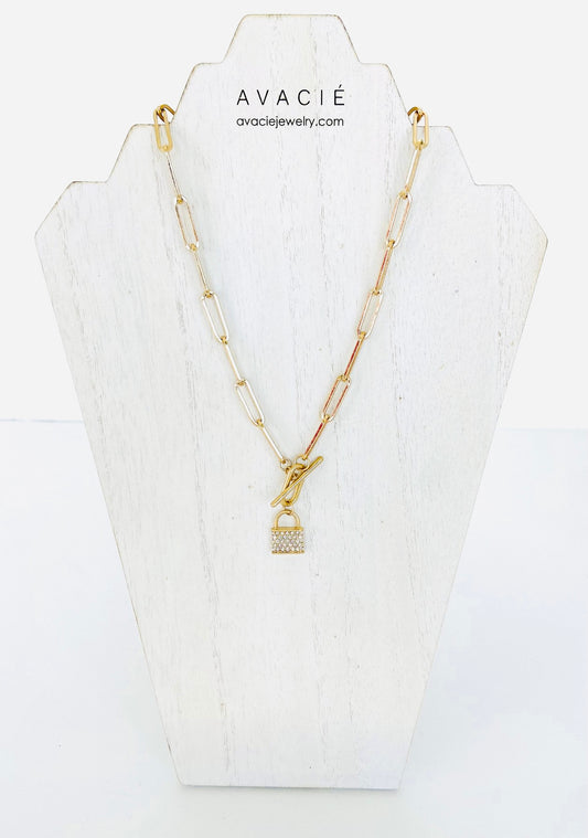 Padlock Pave Gold Necklace