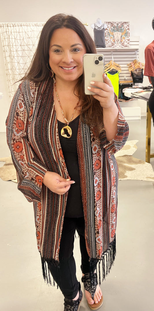 Burnout Fringed Kimono-XL/2X