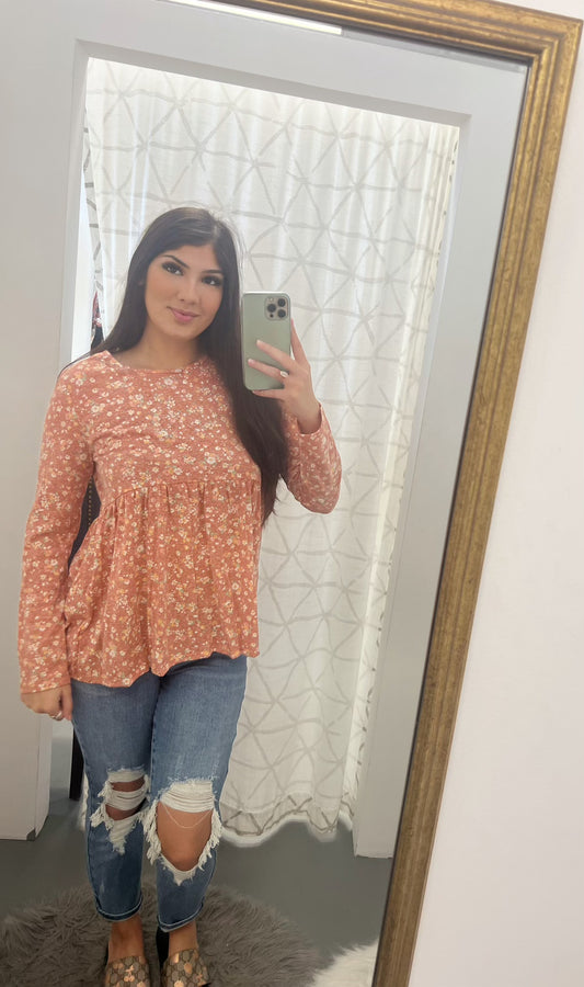 Floral Long Sleeve Ruffle Blouse