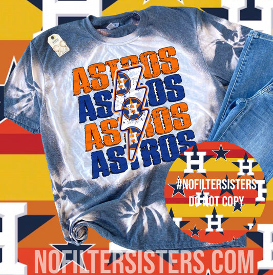 Astros Bleached Tee-White Bolt