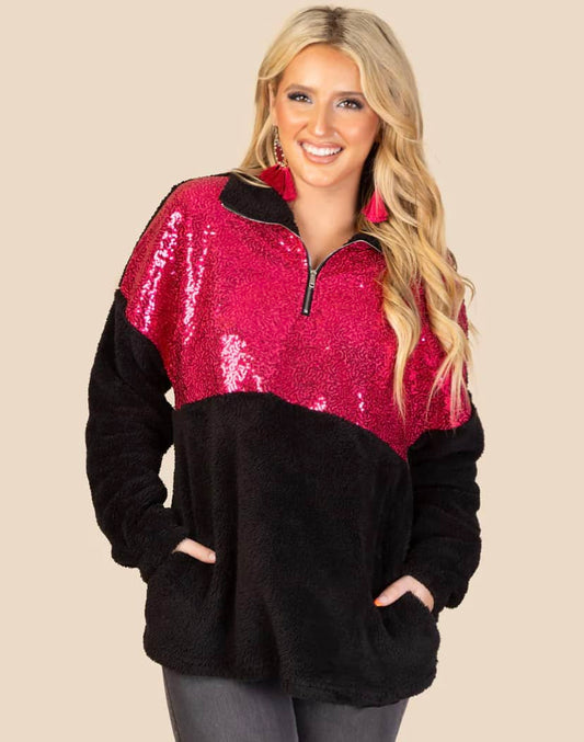 Sherpa Pullover - Women's Pink Sequin Tops 