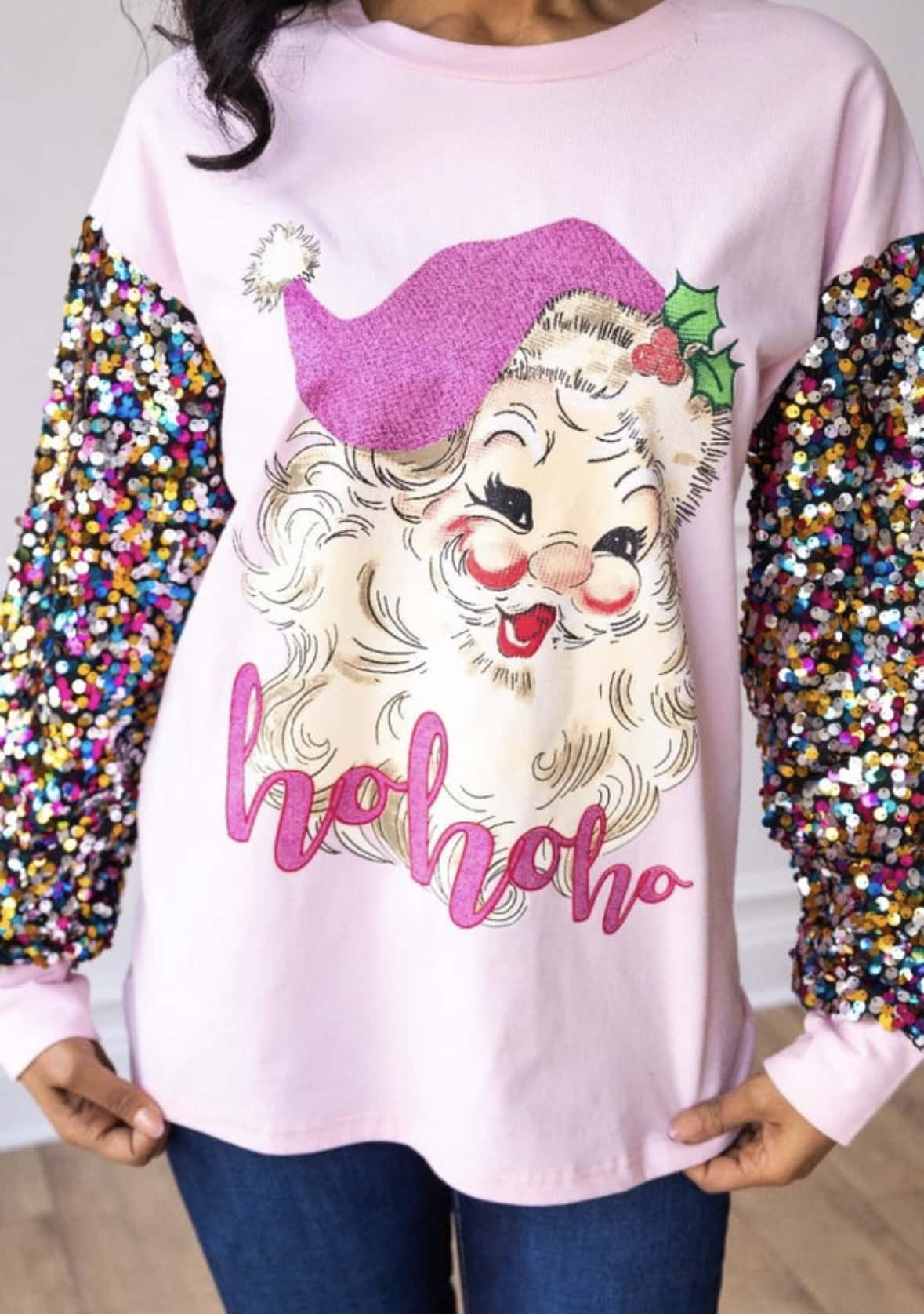 sequin christmas sweater, pink santa sweater,sweater from the santa clause,christmas sweaters