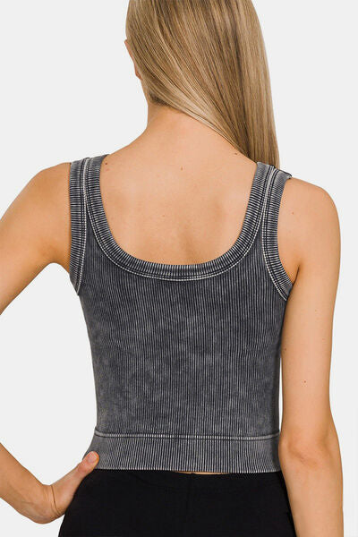 Introducing our Washed Scoop Neck Wide Strap Tank Top – a trendy yet relaxed piece that perfectly balances style and comfort. With its flattering scoop neckline and wide straps, it offers great support and a flattering fit