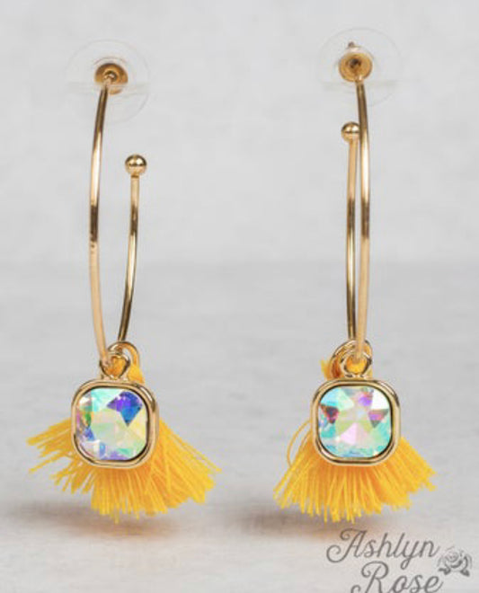 Hoop Earrings with Mini Yellow Tassels